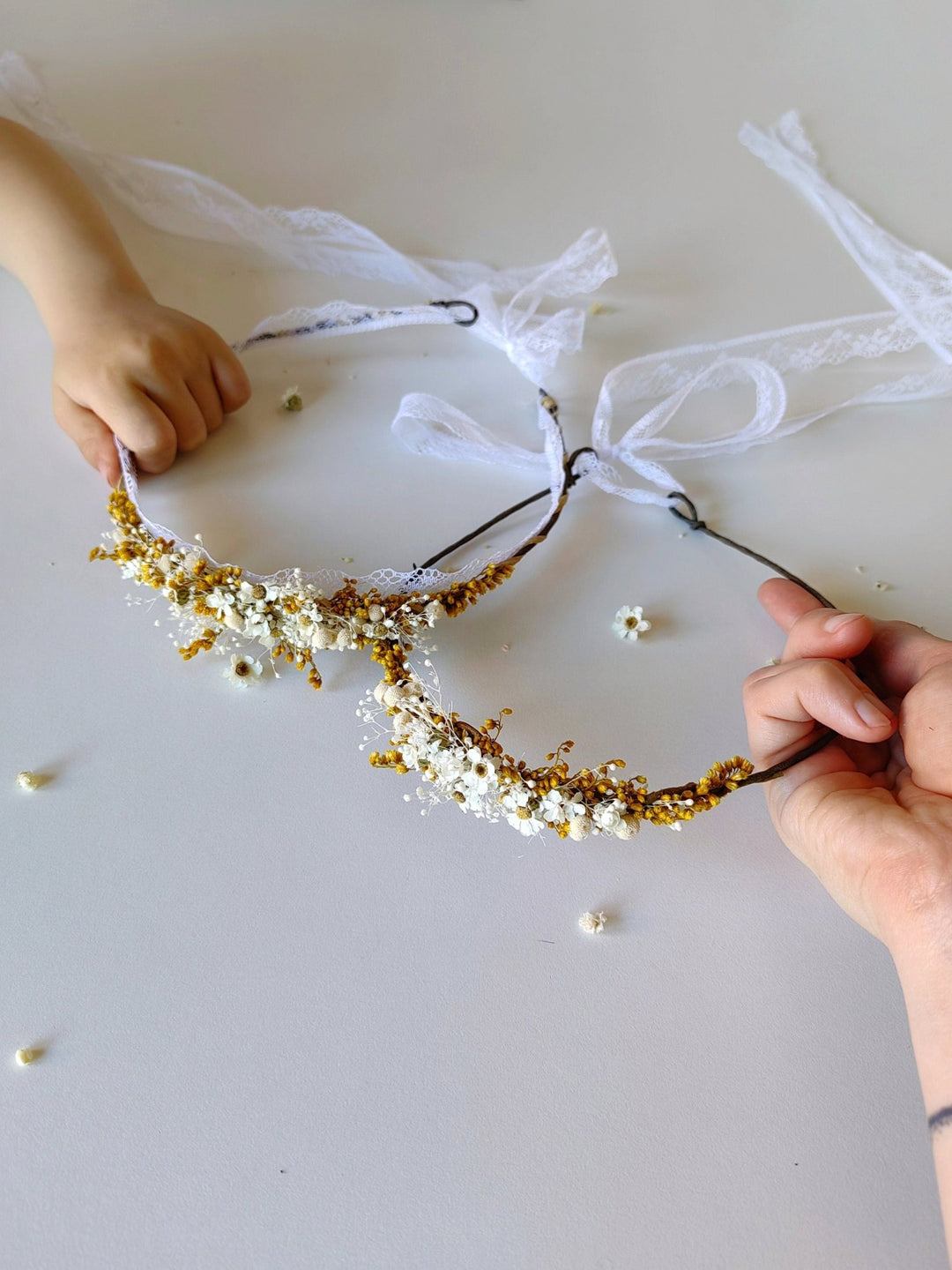 Preserved Flower Hair Wreath Set: Mother Daughter Matching Crowns – handmade floral hair accessory by magaela