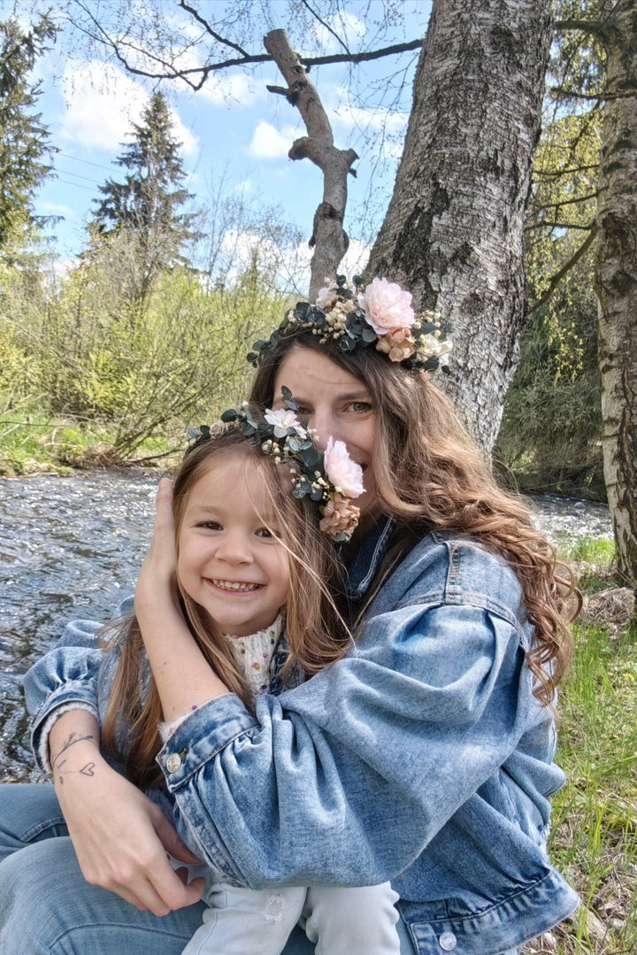 Mom and Daughter Boho Flower Crown Set: Rustic Wedding Hair Wreaths – handmade floral hair accessory by magaela
