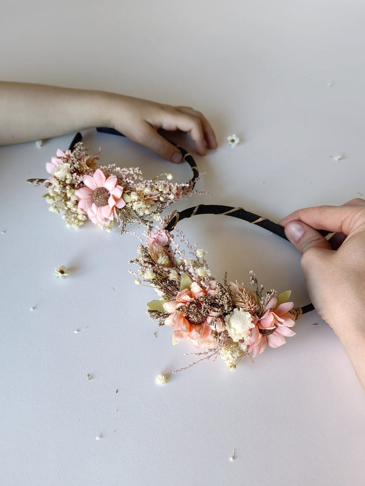 Boho Flower Headband: Peach Bridal Hair Accessory – handmade floral hair accessory by magaela