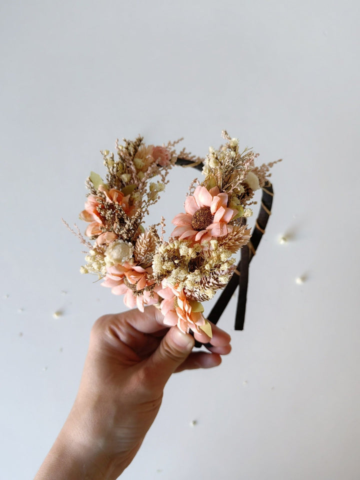 Boho Flower Headband: Peach Bridal Hair Accessory – handmade floral hair accessory by magaela