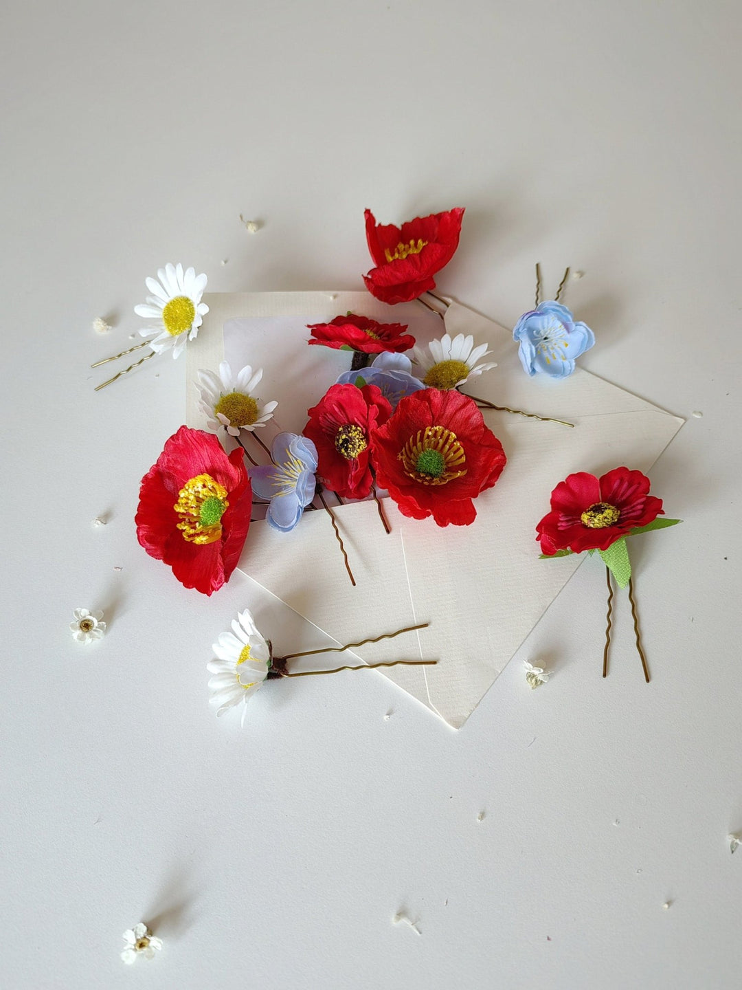 Meadow Flower Hairpins: Poppy & Wildflower Bridal Hair Accessories – handmade floral hair accessory by magaela