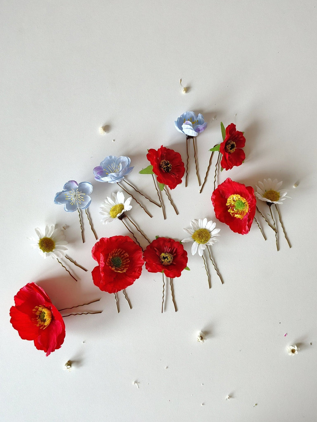 Meadow Flower Hairpins: Poppy & Wildflower Bridal Hair Accessories – handmade floral hair accessory by magaela
