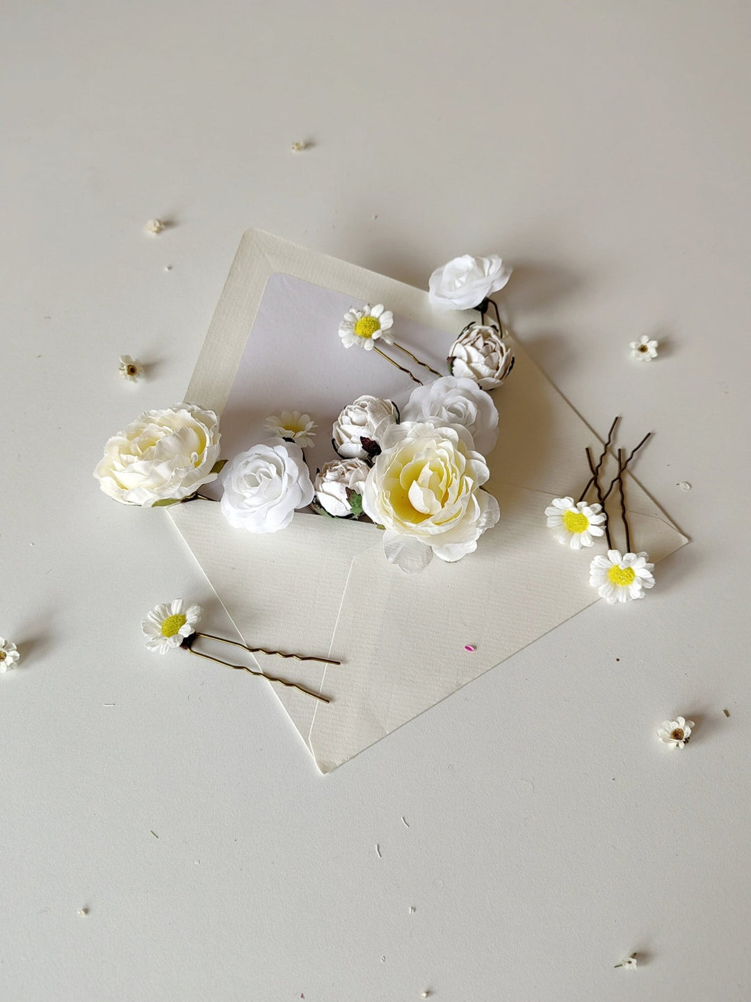 Boho Flower Hairpins: Rose & Peony Bridal Hair Accessories (Set of 13) – handmade floral hair accessory by magaela