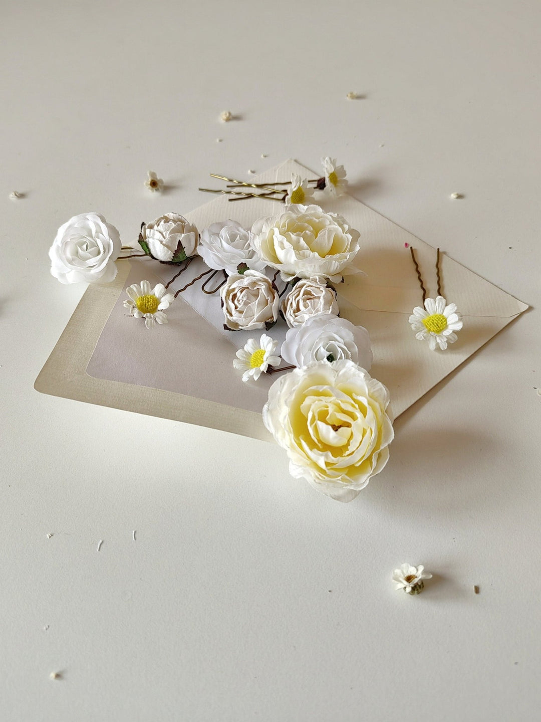 Boho Flower Hairpins: Rose & Peony Bridal Hair Accessories (Set of 13) – handmade floral hair accessory by magaela