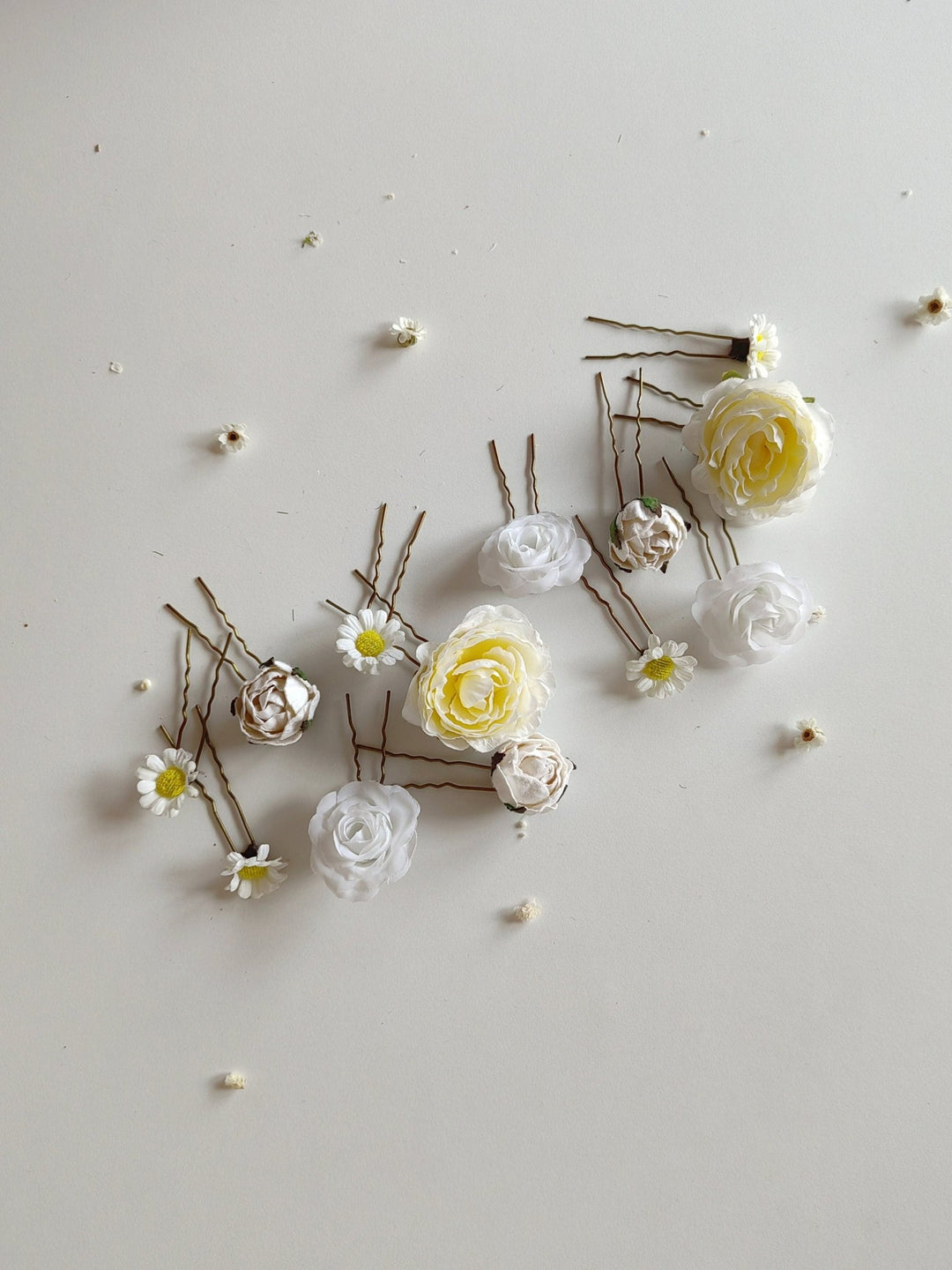 Boho Flower Hairpins: Rose & Peony Bridal Hair Accessories (Set of 13) – handmade floral hair accessory by magaela