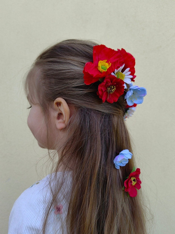 Meadow Flower Hairpins: Poppy & Wildflower Bridal Hair Accessories – handmade floral hair accessory by magaela