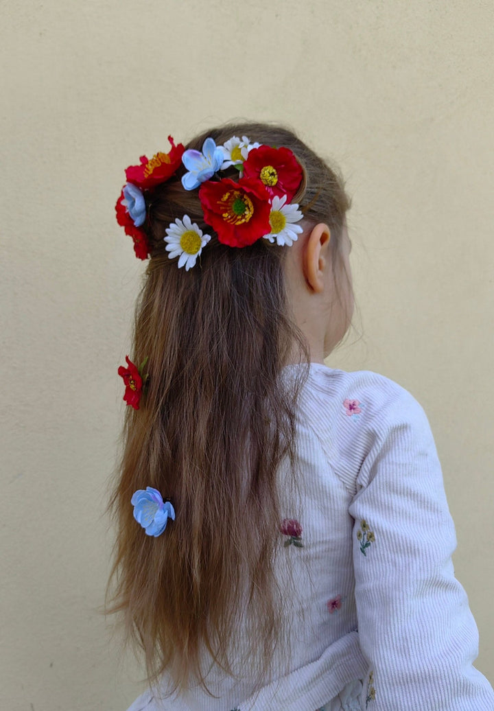 Meadow Flower Hairpins: Poppy & Wildflower Bridal Hair Accessories – handmade floral hair accessory by magaela
