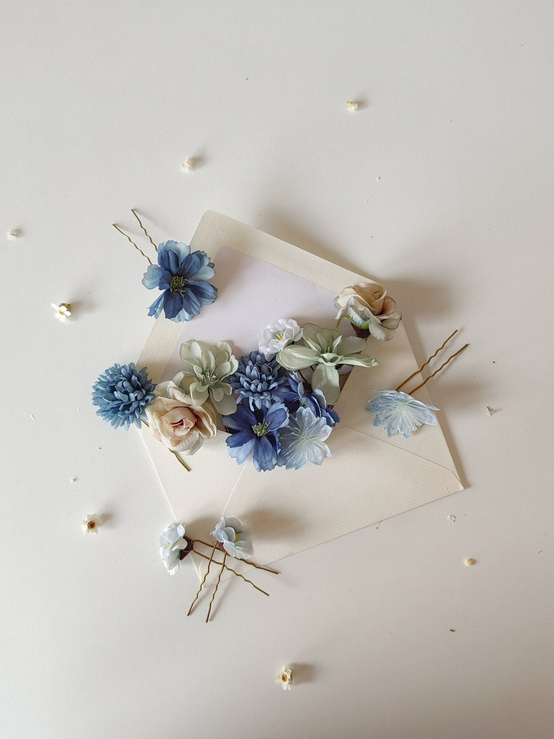 Blue Flower Hairpins: Boho Wedding Hair Accessories, Set of 14 – handmade floral hair accessory by magaela