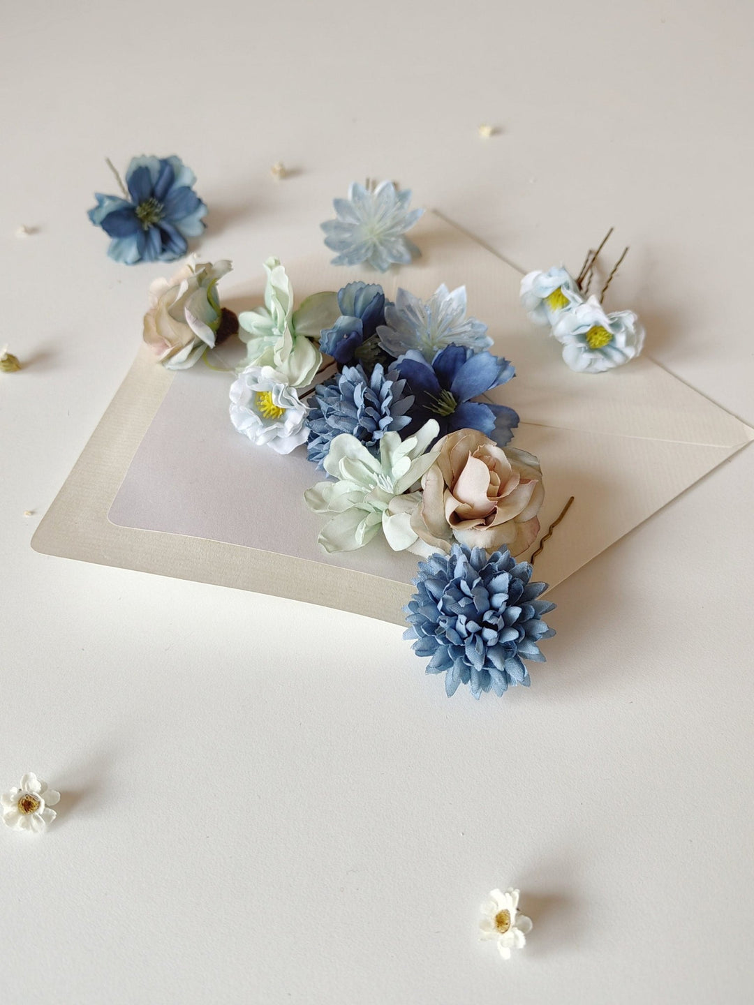 Blue Flower Hairpins: Boho Wedding Hair Accessories, Set of 14 – handmade floral hair accessory by magaela