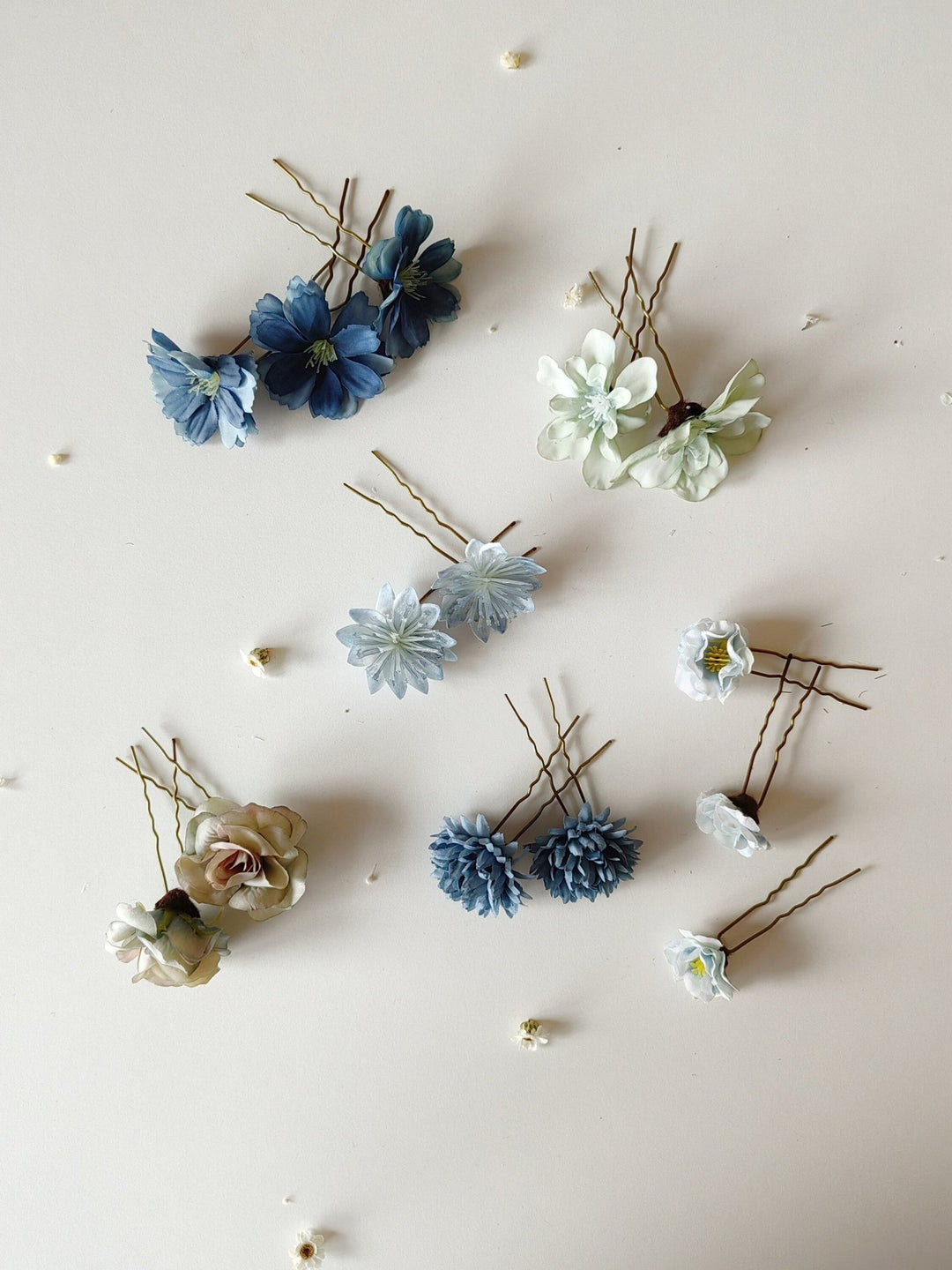 Blue Flower Hairpins: Boho Wedding Hair Accessories, Set of 14 – handmade floral hair accessory by magaela