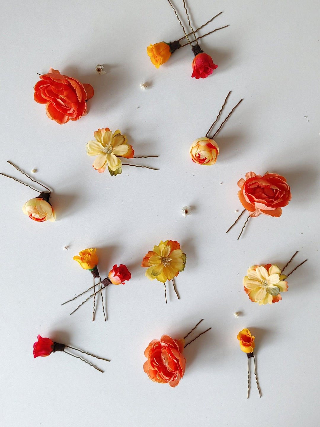 Orange & Yellow Flower Hair Pins: Boho Bridal Hair Accessory Set – handmade floral hair accessory by magaela