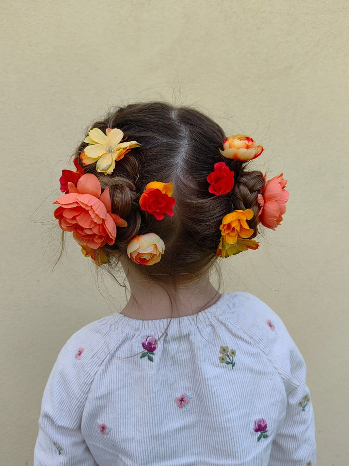 Orange & Yellow Flower Hair Pins: Boho Bridal Hair Accessory Set – handmade floral hair accessory by magaela