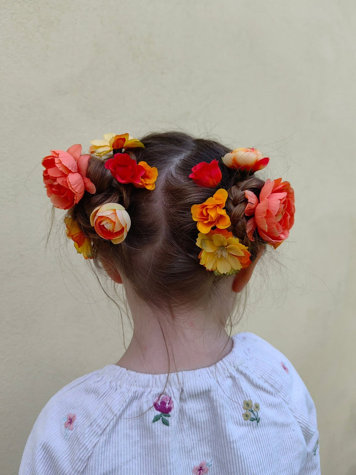 Orange & Yellow Flower Hair Pins: Boho Bridal Hair Accessory Set – handmade floral hair accessory by magaela