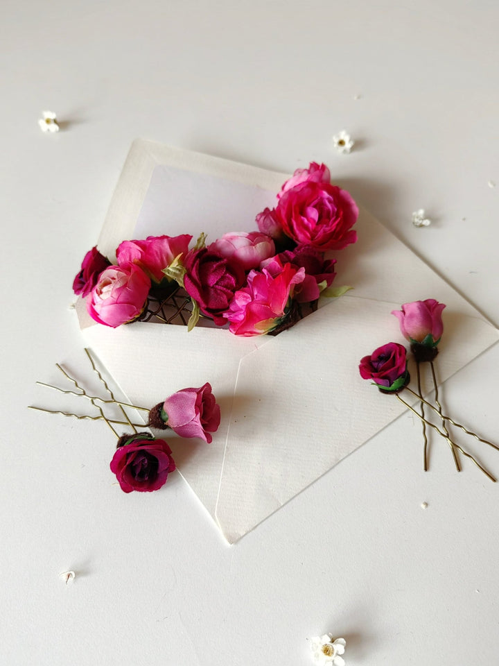 Magenta Peony Hair Pins: Bridal Flower Hairpiece Set – handmade floral hair accessory by magaela