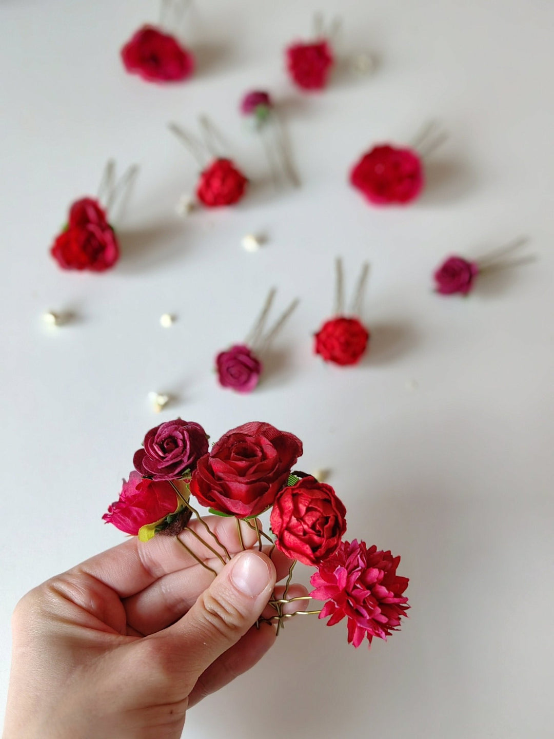 Red Burgundy Flower Hair Pins: Autumn Wedding Bridal Hair Accessories – handmade floral hair accessory by magaela