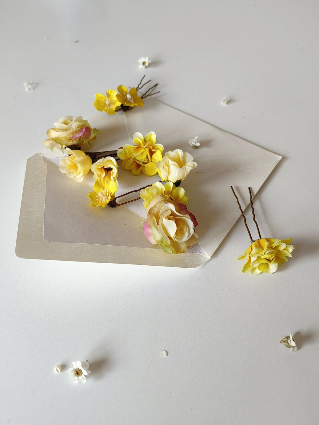 Yellow Flower Hair Pins: Spring Wedding Bridal Hair Accessories – handmade floral hair accessory by magaela