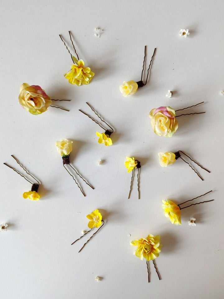 Yellow Flower Hair Pins: Spring Wedding Bridal Hair Accessories – handmade floral hair accessory by magaela
