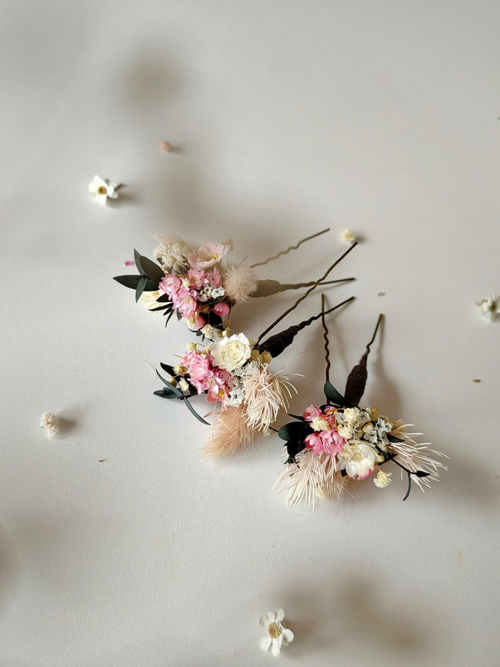 Pink Floral Wedding Hairpins: Romantic Bridal Hair Jewelry – handmade floral hair accessory by magaela