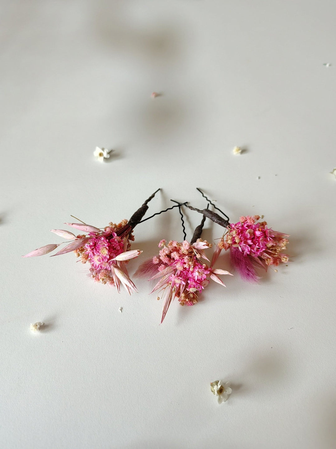 Magenta Dried Flower Hairpins: Boho Wedding Hair Accessories – handmade floral hair accessory by magaela