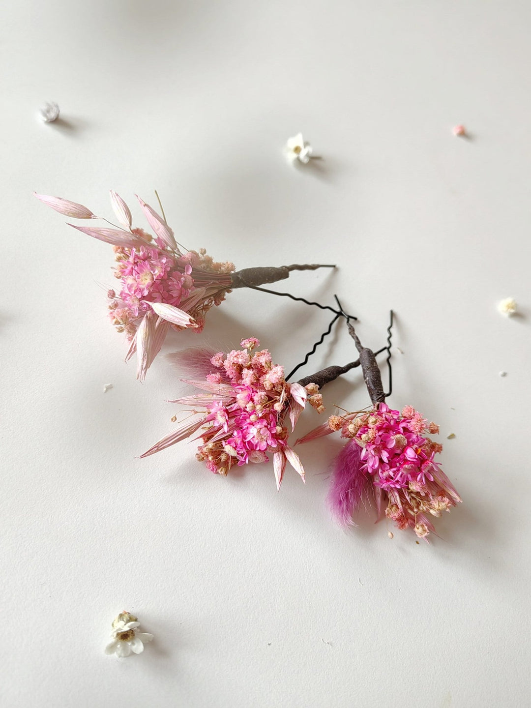 Magenta Dried Flower Hairpins: Boho Wedding Hair Accessories – handmade floral hair accessory by magaela