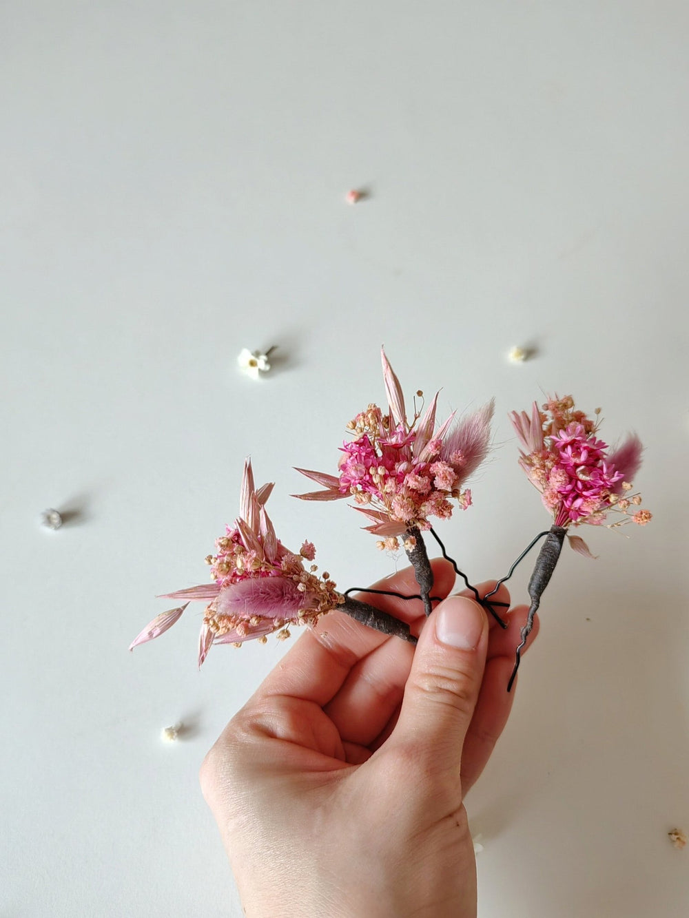 Magenta Dried Flower Hairpins: Boho Wedding Hair Accessories – handmade floral hair accessory by magaela