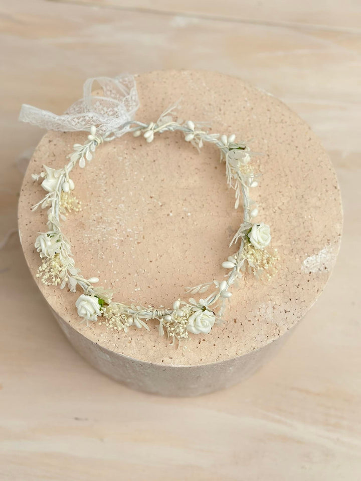 White Rose Communion Wreath: Flower Crown for Girls – handmade floral hair accessory by magaela