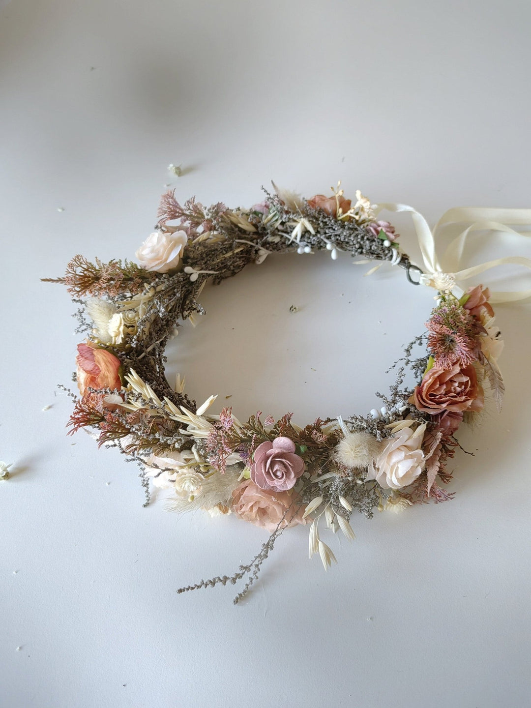 Dusty Orange Flower Crown: Boho Bridal Headpiece – handmade floral hair accessory by magaela