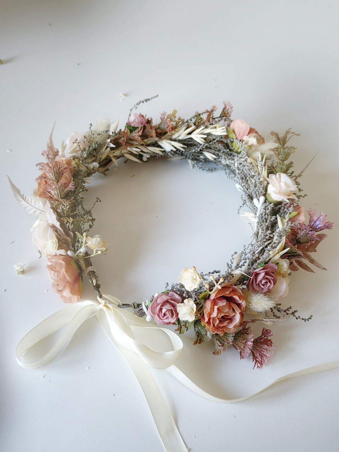 Dusty Orange Flower Crown: Boho Bridal Headpiece – handmade floral hair accessory by magaela