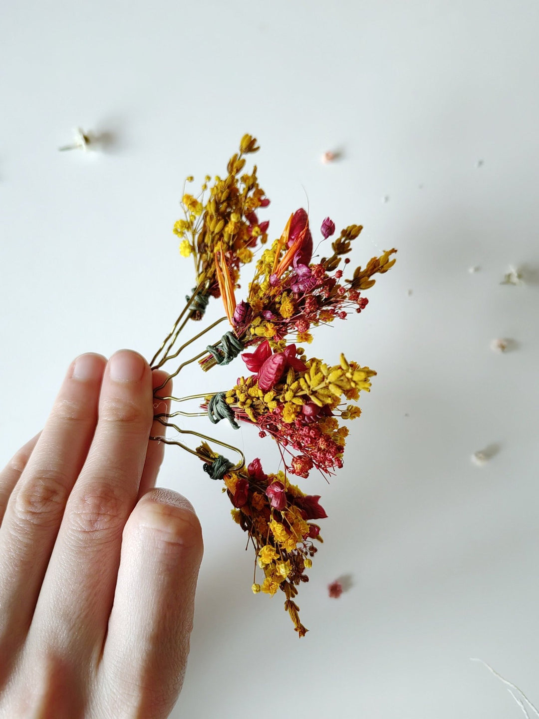 Autumn Dried Flower Hairpins: Bridal Wedding Hair Accessory – handmade floral hair accessory by magaela