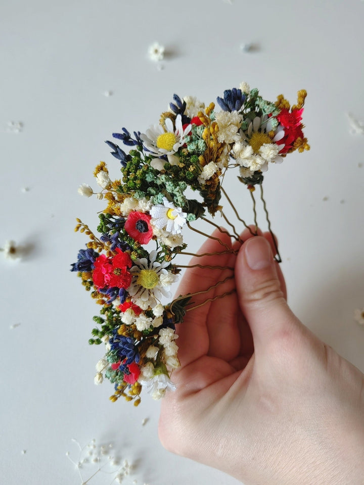 Floral Hair Pins: Folk Meadow Wedding Accessories – handmade floral hair accessory by magaela