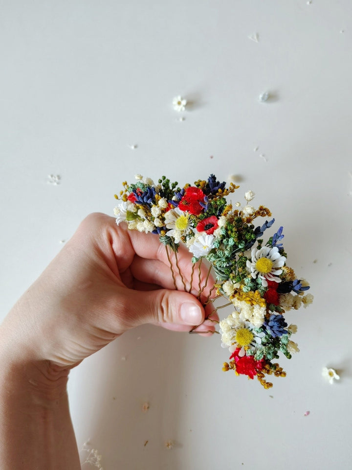 Floral Hair Pins: Folk Meadow Wedding Accessories – handmade floral hair accessory by magaela