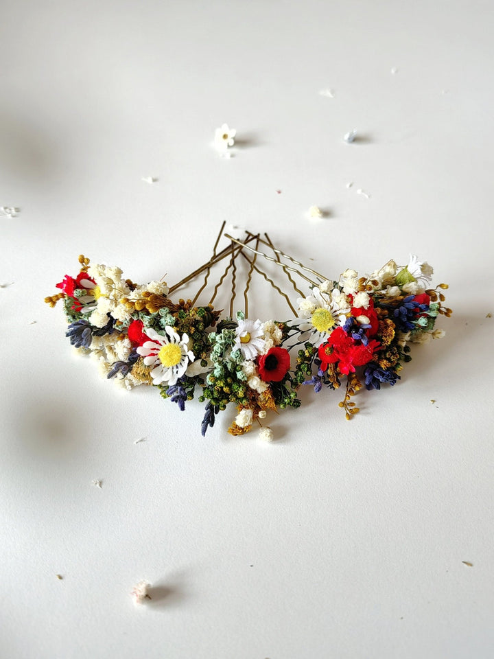 Floral Hair Pins: Folk Meadow Wedding Accessories – handmade floral hair accessory by magaela