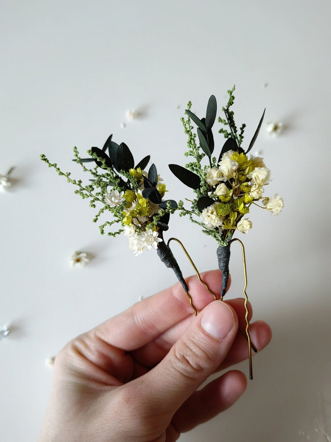 Preserved Flower Hairpins: Greenery Bridal Hair Accessory – handmade floral hair accessory by magaela