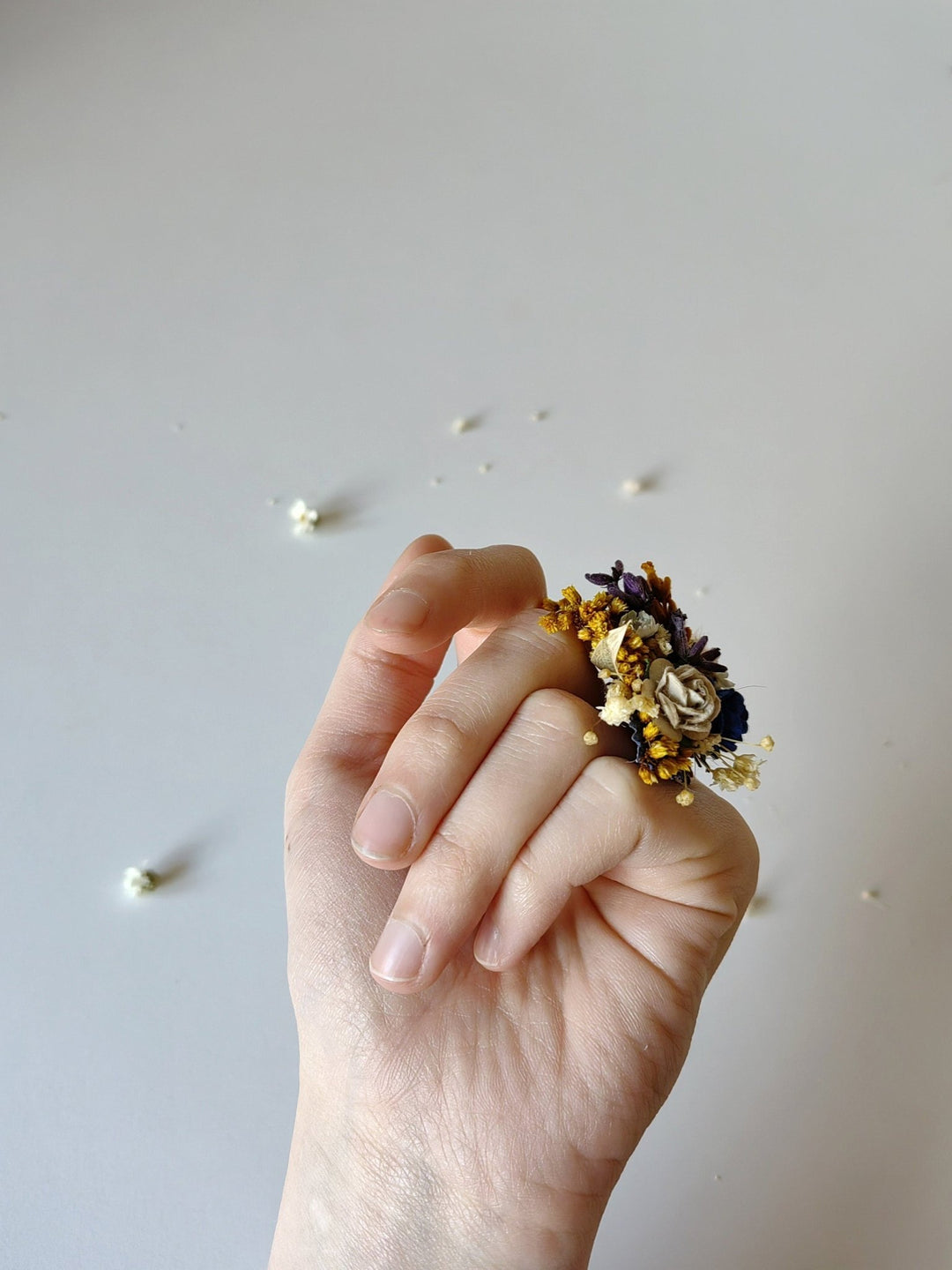 Boho Flower Ring: Autumn Wedding Jewelry, Adjustable Band – handmade floral hair accessory by magaela