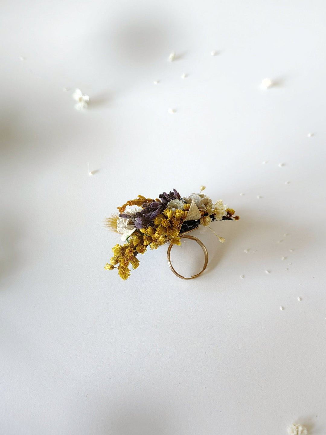 Boho Flower Ring: Autumn Wedding Jewelry, Adjustable Band – handmade floral hair accessory by magaela