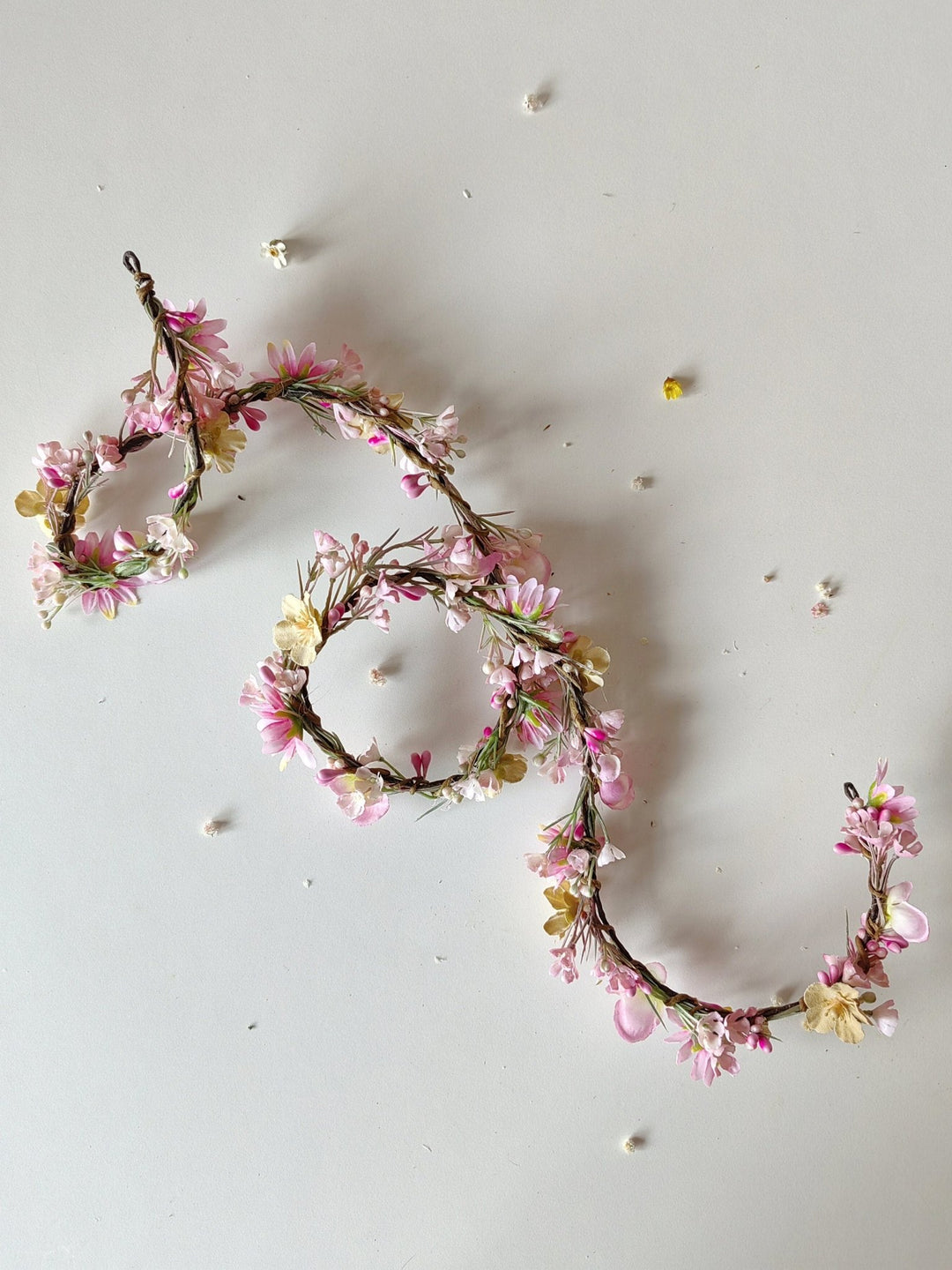 Pink Flower Hair Garland: Romantic Bridal Wreath, Cottagecore Style – handmade floral hair accessory by magaela