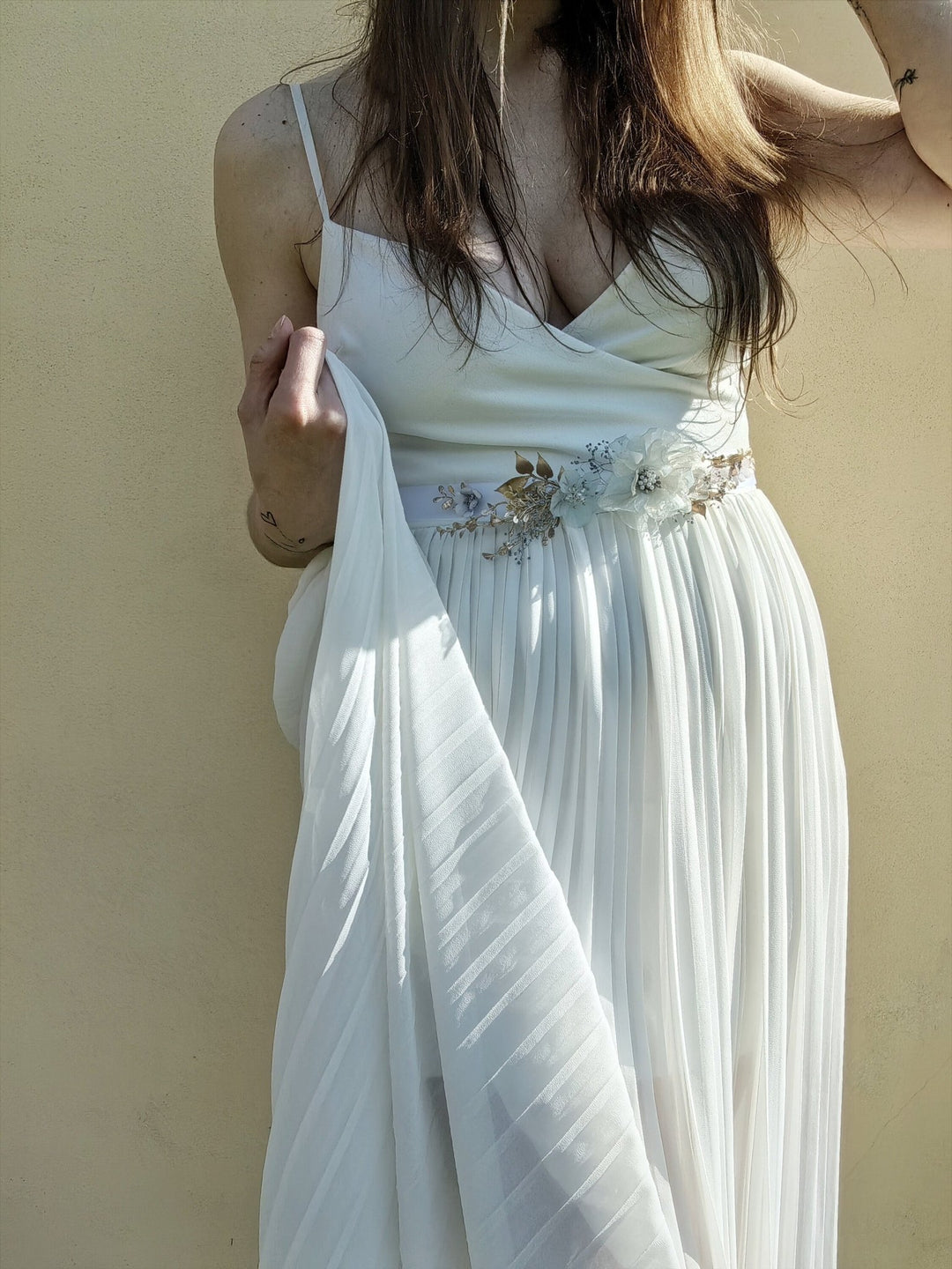 Vintage Mint & Gold Flower Belt: Cottagecore Bridal Accessory – handmade floral hair accessory by magaela