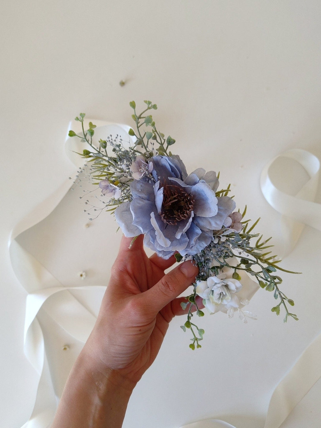 Blue Floral Bridal Belt: Boho Wedding Dress Accessory – handmade floral hair accessory by magaela