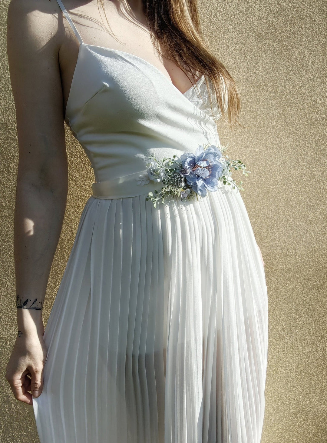 Blue Floral Bridal Belt: Boho Wedding Dress Accessory – handmade floral hair accessory by magaela