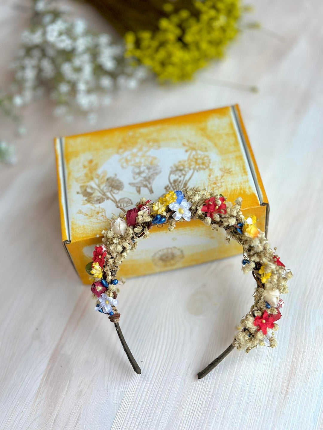 Folk Flower Headband: Slavic Wedding Hair Jewelry with Baby's Breath – handmade floral hair accessory by magaela