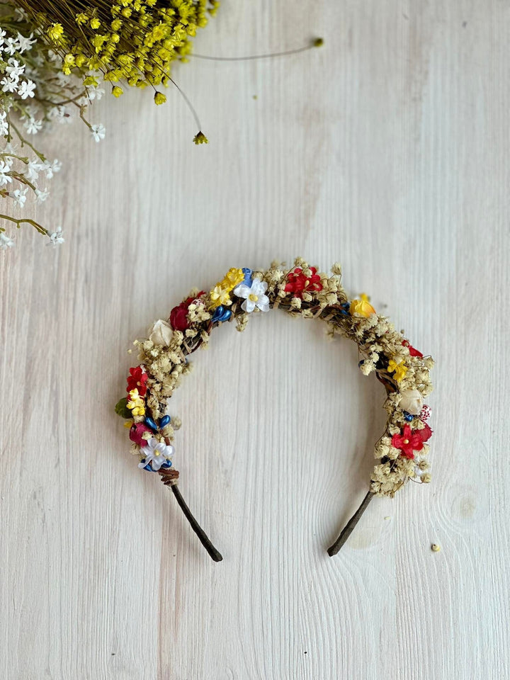 Folk Flower Headband: Slavic Wedding Hair Jewelry with Baby's Breath – handmade floral hair accessory by magaela