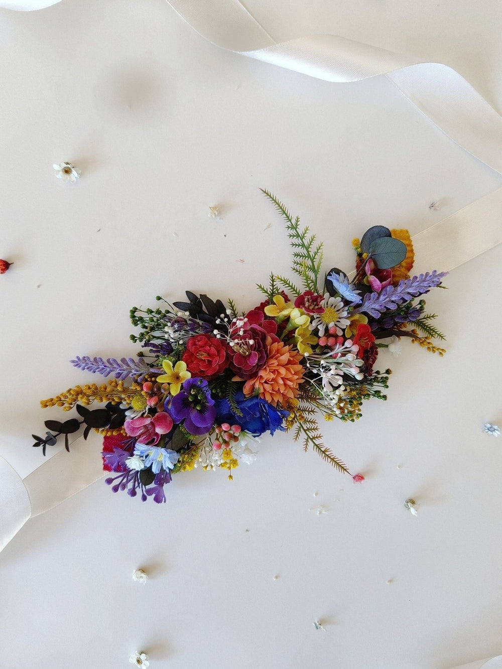 Wildflower Bridal Belt: Colorful Summer Wedding Sash – handmade floral hair accessory by magaela