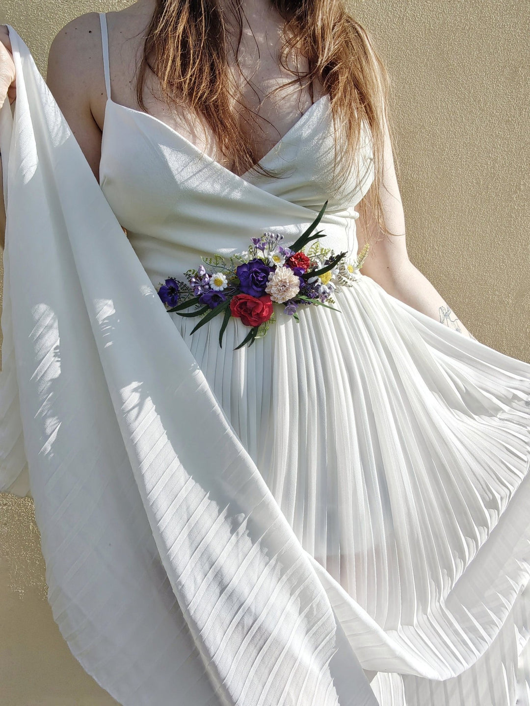 Daisy Bridal Flower Belt: Purple Meadow Wedding Dress Accessory – handmade floral hair accessory by magaela