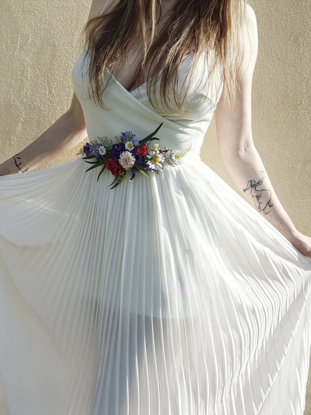 Daisy Bridal Flower Belt: Purple Meadow Wedding Dress Accessory – handmade floral hair accessory by magaela