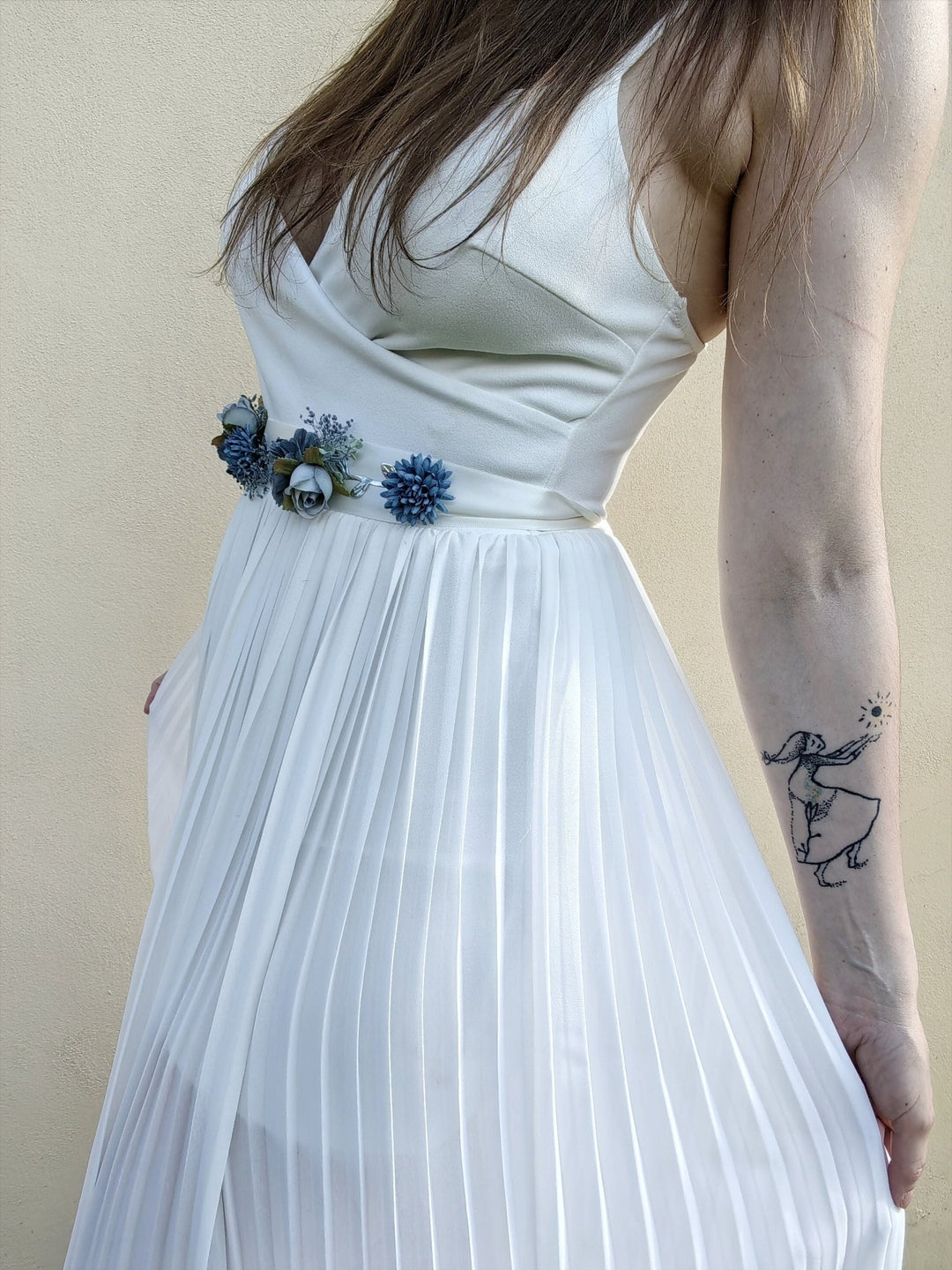 Blue Flower Bridal Belt: Vintage Wedding Sash, Silver Leaves – handmade floral hair accessory by magaela