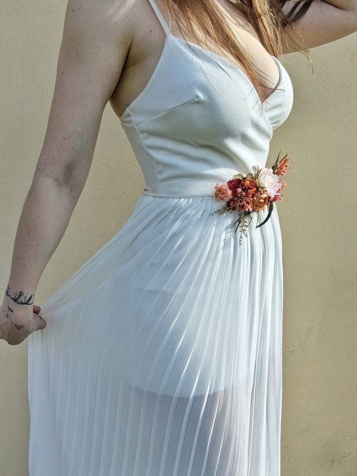 Orange Flower Bridal Belt: Boho Wedding Dress Accessory – handmade floral hair accessory by magaela