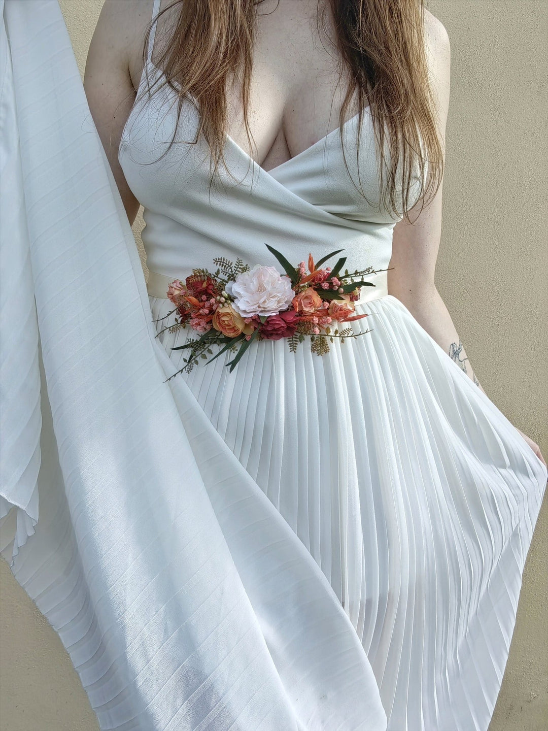 Orange Flower Bridal Belt: Boho Wedding Dress Accessory – handmade floral hair accessory by magaela