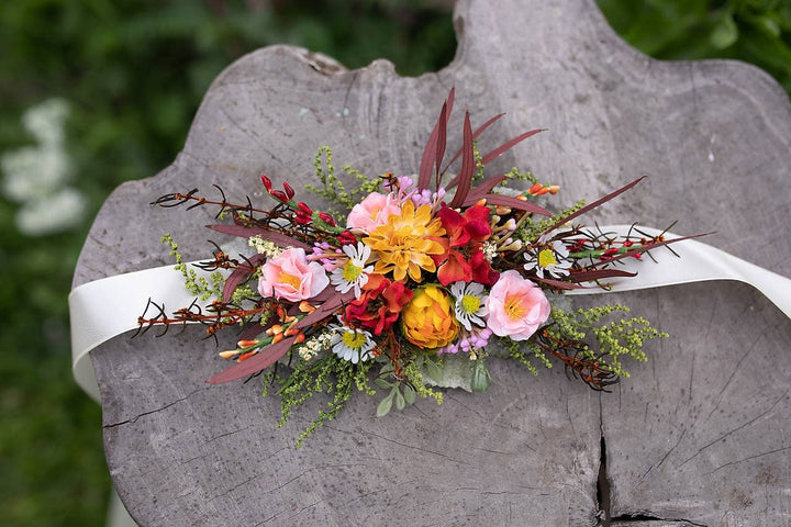 Handmade Summer Flower Bridal Belt: Colorful Wedding Sash – handmade floral hair accessory by magaela