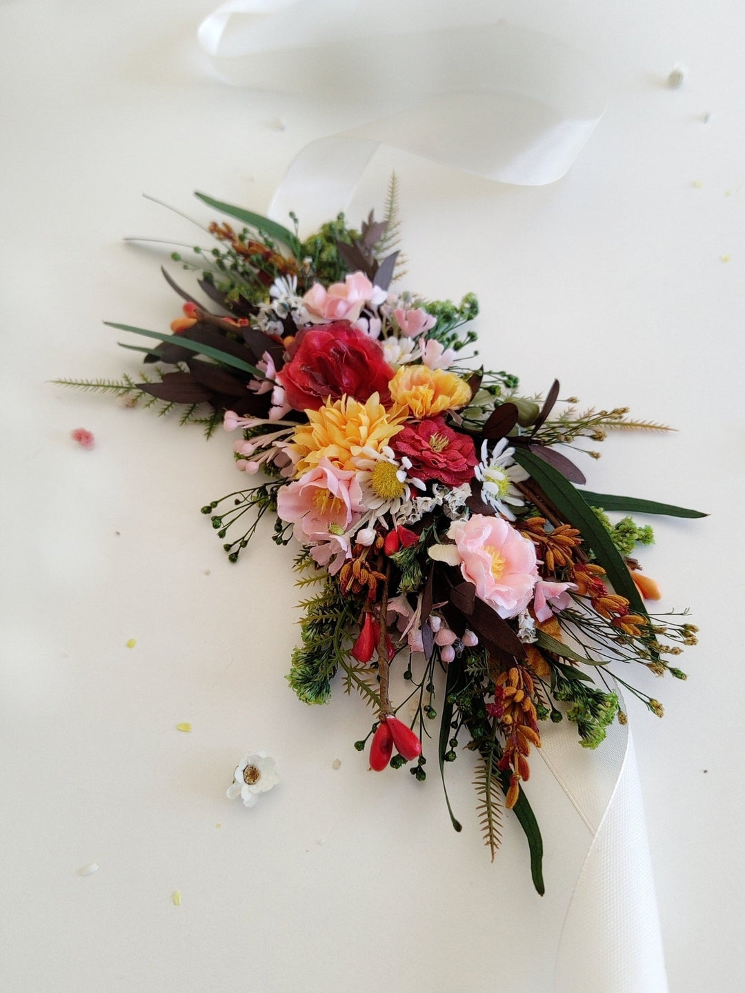 Handmade Summer Flower Bridal Belt: Colorful Wedding Sash – handmade floral hair accessory by magaela