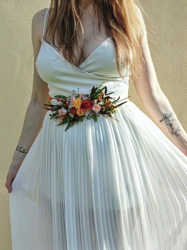 Handmade Summer Flower Bridal Belt: Colorful Wedding Sash – handmade floral hair accessory by magaela
